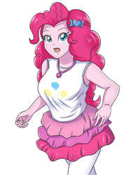 Size: 2598x3248 | Tagged: safe, artist:sumin6301, pinkie pie, equestria girls, equestria girls series, g4, breasts, busty pinkie pie, clothes, cute, diapinkes, female, geode of sugar bombs, high res, legs, looking at you, open mouth, pantyhose, simple background, skirt, solo, white background