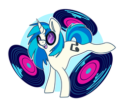 Size: 1600x1300 | Tagged: safe, artist:sunny-synopsis, dj pon-3, vinyl scratch, pony, unicorn, g4, bucking, female, glasses, mare, record, solo