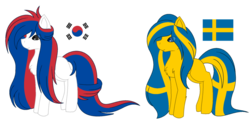 Size: 1024x499 | Tagged: dead source, safe, artist:cosmicwitchadopts, earth pony, pony, female, mare, nation ponies, ponified, simple background, south korea, sweden, transparent background