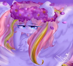 Size: 1000x900 | Tagged: safe, artist:anasflow, oc, oc only, pegasus, pony, female, floral head wreath, flower, mare, solo