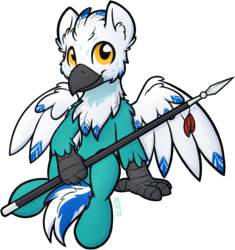 Size: 2399x2554 | Tagged: safe, artist:moemneop, oc, oc only, oc:sea foam (donkeyh), classical hippogriff, hippogriff, high res, male, simple background, solo, spear, transparent background, weapon