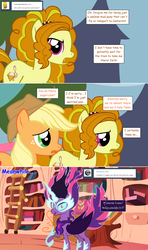 Size: 1280x2168 | Tagged: safe, artist:hakunohamikage, adagio dazzle, applejack, twilight sparkle, alicorn, pony, ask-princesssparkle, equestria girls, g4, ask, earth pony adagio dazzle, equestria girls ponified, golden oaks library, hoof shoes, midnight sparkle, ponified, possessed, tumblr, twilight sparkle (alicorn)