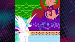 Size: 1920x1080 | Tagged: safe, lord tirek, princess celestia, g4, official, 4:3, 8-bit, 80s, ponyville, video game, youtube link