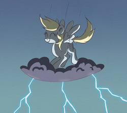 Size: 1107x981 | Tagged: safe, artist:el-yeguero, derpy hooves, pegasus, pony, g4, eyes closed, female, happy, lightning, mare, smiling, solo, stormcloud, this will end in tears