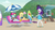 Size: 1280x720 | Tagged: safe, screencap, applejack, rainbow dash, rarity, equestria girls, g4, lost and found, my little pony equestria girls: better together, cap, clothes, female, geode of shielding, geode of super speed, geode of super strength, hat, magical geodes, sarong, sun hat, swimsuit