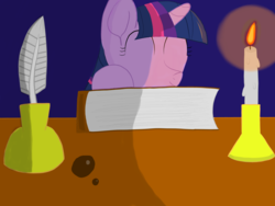 Size: 1400x1050 | Tagged: safe, artist:augjodo, twilight sparkle, g4, atg 2018, book, candle, digital art, newbie artist training grounds, night, sleeping