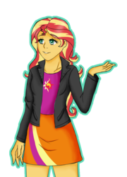 Size: 695x966 | Tagged: safe, artist:emoderplord, sunset shimmer, equestria girls, g4, clothes, female, jacket, leather jacket, shirt, simple background, skirt, solo, transparent background