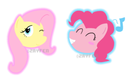 Size: 1000x600 | Tagged: safe, artist:zayfen, fluttershy, pinkie pie, earth pony, pegasus, pony, g4, colored, digital art, female, icon, pixel art, simple background, white background