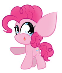 Size: 768x904 | Tagged: safe, artist:sugarcloud12, pinkie pie, earth pony, pony, g4, chibi, cute, diapinkes, female, impossibly large ears, mare, open mouth, raised hoof, simple background, solo, transparent background