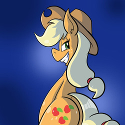 Size: 576x576 | Tagged: safe, artist:pembroke, applejack, earth pony, pony, g4, applebutt, bipedal, butt, female, grin, looking at you, looking back, looking back at you, plot, smiling