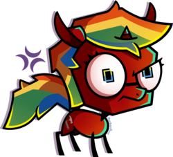 Size: 1285x1166 | Tagged: safe, artist:amberpone, oc, oc:skittle sweet, pony, unicorn, angry, big eyes, big head, blue eyes, commission, cross-popping veins, cute, cutie mark, digital art, eyes open, female, full body, glasses, horn, invader zim, jhonen vasquez style, lightning, looking at you, mare, original character do not steal, paint tool sai, rainbow, rainbow hair, red, shading, simple background, standing, style emulation, transparent background