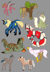 Size: 1000x1429 | Tagged: safe, artist:basiliskfree, classical hippogriff, dracony, hippogriff, hybrid, monster pony, mule, original species, pegamule, plant pony, spiderpony, zony, gray background, headcanon, long description, simple background