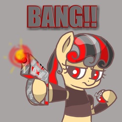 Size: 1600x1600 | Tagged: safe, oc, oc only, pony, bang, charisma, descriptive noise, grenade, gun, hunter, solo, weapon