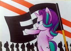 Size: 2551x1814 | Tagged: safe, artist:mustachedbain, starlight glimmer, pony, unicorn, semi-anthro, g4, atg 2018, bipedal, equal cutie mark, flag, newbie artist training grounds, stalin glimmer