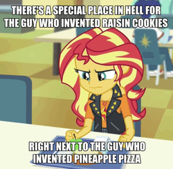 Size: 735x720 | Tagged: safe, edit, edited screencap, screencap, sunset shimmer, equestria girls, equestria girls specials, g4, my little pony equestria girls: better together, my little pony equestria girls: forgotten friendship, cafeteria, clothes, cropped, image macro, meme, solo focus