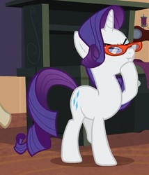 Size: 589x688 | Tagged: safe, screencap, rarity, pony, unicorn, g4, rarity takes manehattan, cropped, female, glasses, mare, nose wrinkle, scrunchy face, solo