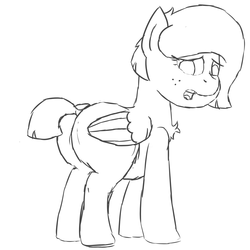 Size: 3000x3000 | Tagged: safe, artist:worstsousaphonehorse, oc, oc only, oc:sweeter mocha, pegasus, pony, alternate hairstyle, butt, chest fluff, chubby, fat, female, freckles, high res, large butt, lineart, looking back, missing cutie mark, open mouth, plot, rear view, simple background, sketch