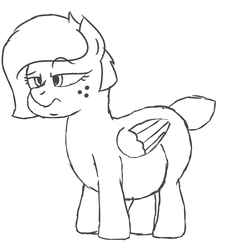 Size: 3000x3000 | Tagged: safe, artist:worstsousaphonehorse, oc, oc only, oc:sweeter mocha, pegasus, pony, alternate hairstyle, belly, big belly, chubby, fat, fat fetish, female, fetish, freckles, grumpy, high res, lineart, missing cutie mark, simple background, sketch, white background