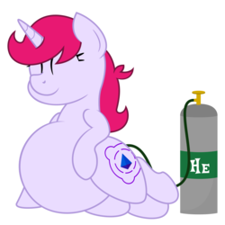 Size: 4688x4688 | Tagged: safe, artist:worstsousaphonehorse, oc, oc only, oc:blushrune, pony, unicorn, absurd resolution, air inflation, belly inflation, eyes closed, female, helium inflation, helium tank, implied anal insertion, implied insertion, inflation, reclining, simple background, smiling, solo, transparent background, ych result