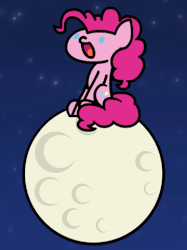Size: 365x487 | Tagged: safe, artist:flutterluv, pinkie pie, surprise, earth pony, pony, series:flutterluv's full moon, g4, :d, animated, blood moon, eclipse, female, full moon, happy, lunar eclipse, mare, moon, night, open mouth, sitting, smiling, solo, stars, tangible heavenly object, wat