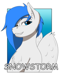 Size: 2046x2587 | Tagged: safe, artist:wcnimbus, oc, oc only, oc:snowstorm, pegasus, pony, badge, comic sans, con badge, gradient background, high res, male, simple background, solo, stallion, transparent background, wings