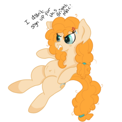 Size: 5000x5000 | Tagged: safe, artist:rainbowtashie, pear butter, earth pony, pony, g4, absurd resolution, angry, atg 2018, dialogue, female, imminent birth, labor, mare, newbie artist training grounds, pregnant, simple background, solo, teary eyes, transparent background