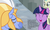 Size: 1080x648 | Tagged: safe, edit, edited screencap, editor:korora, screencap, sky beak, twilight sparkle, alicorn, pony, g4, my little pony: the movie, surf and/or turf, background hippogriff, cropped, cute, implied derpy, mount aris, text, twiabetes, twilight sparkle (alicorn)