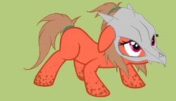 Size: 1180x677 | Tagged: safe, artist:glowingpasta, pony, female, green background, mare, mask, simple background, solo