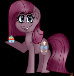 Size: 654x671 | Tagged: safe, artist:rainbowshadowmlp, pinkie pie, earth pony, pony, fanfic:cupcakes, g4, black background, cupcake, food, pinkamena diane pie, rainbow cupcake, simple background