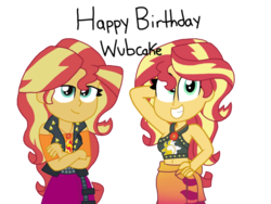 Size: 1024x768 | Tagged: safe, artist:katevelasco, sunset shimmer, human, equestria girls, g4, my little pony equestria girls: better together, belly button, bikini, clothes, geode of empathy, grin, human paradox, jacket, leather, leather jacket, sarong, self paradox, simple background, skirt, smiling, swimsuit, towel, transparent background