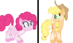 Size: 1024x602 | Tagged: safe, artist:bezziie, applejack, pinkie pie, pony, g4, alternate design, flawless, simple background, transparent background