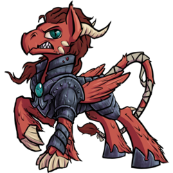 Size: 1000x1000 | Tagged: safe, artist:kalemon, oc, oc only, oc:jabberwock, dracony, pony, fallout equestria, armor, claws, horns, male, simple background, slit pupils, solo, stallion, transparent background