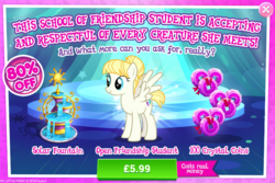 Size: 789x526 | Tagged: safe, gameloft, summer breeze, pegasus, pony, g4, my little pony: magic princess, school daze, advertisement, costs real money, female, friendship student, introduction card, mare