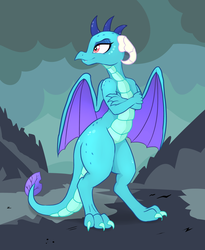 Size: 2221x2710 | Tagged: safe, artist:paskanaakka, derpibooru exclusive, princess ember, dragon, g4, crossed arms, eyeshadow, female, high res, makeup, solo