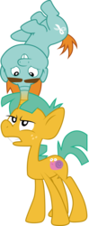 Size: 1202x3026 | Tagged: safe, artist:tourniquetmuffin, snails, snips, pony, unicorn, g4, magic duel, bucktooth, colt, conjoined by horn, duo, fusion, horn, male, simple background, transparent background, upside down, vector, we have become one