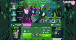Size: 1024x549 | Tagged: safe, gameloft, arista, cinnamon chai, cornicle, lockdown, queen chrysalis, sunny song, thorax, changeling, changeling queen, g4, to where and back again, changeling armor, changeling kingdom, fight