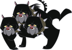 Size: 3232x2254 | Tagged: safe, artist:tourniquetmuffin, cerberus (character), cerberus, dog, g4, it's about time, collar, dog collar, high res, multiple heads, need to pee, potty time, raised leg, simple background, solo, spiked collar, surprised, this will end in pee, three heads, transparent background, vector