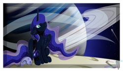 Size: 3840x2240 | Tagged: safe, artist:attacktherain, nightmare moon, alicorn, pony, g4, female, high res, sitting, solo, space