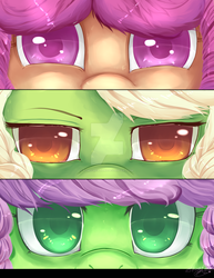 Size: 1024x1325 | Tagged: safe, artist:tomocreations, apple rose, auntie applesauce, granny smith, g4, eye, eyes, female, mare, watermark, young granny smith, younger