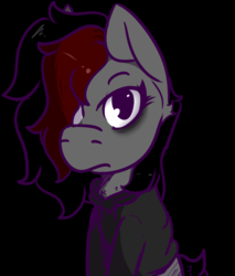 Size: 759x891 | Tagged: safe, artist:lazerblues, oc, oc only, oc:miss eri, pony, bags under eyes, black and red mane, clothes, emo, hoodie, looking at you, solo, two toned mane