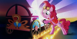 Size: 1151x587 | Tagged: safe, pinkie pie, earth pony, pony, g4, official, '83, 1983, 80s, back to the future, bipedal, female, marty mcfly, parody, pinkie mcpie, solo, sunglasses