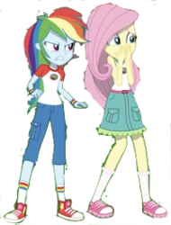 Size: 201x265 | Tagged: safe, artist:php77, edit, edited screencap, editor:php77, screencap, fluttershy, rainbow dash, equestria girls, g4, my little pony equestria girls: legend of everfree, background removed, bad edit, converse, shoes, simple background, sneakers, transparent background