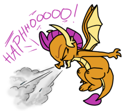 Size: 2136x1884 | Tagged: safe, artist:anyponedrawn, smolder, dragon, g4, claws, dragon wings, dragoness, eyes closed, fangs, female, flying, nostril flare, nostrils, simple background, sneeze cloud, sneezing, solo, spread wings, transparent background, wings