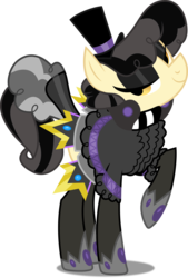 Size: 3379x5000 | Tagged: safe, artist:dashiesparkle edit, artist:icicle-niceicle-1517, edit, sapphire shores, earth pony, pony, g4, black socks, clothes, dress, eyeshadow, female, goth, hat, hoof shoes, lidded eyes, makeup, mare, raised hoof, shoes, simple background, socks, solo, thigh highs, top hat, transparent background