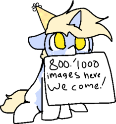 Size: 356x380 | Tagged: safe, artist:nootaz, oc, oc only, oc:nootaz, pony, female, hat, meta, milestone, party hat, sign, simple background, solo, transparent background