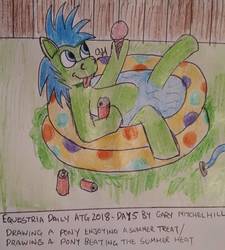 Size: 1155x1282 | Tagged: safe, artist:rapidsnap, oc, oc only, oc:rapidsnap, pony, food, ice cream, ice cream cone, paddling pool, solo, swimming pool, traditional art