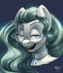 Size: 2553x2944 | Tagged: safe, artist:amishy, oc, oc only, pony, bedroom eyes, bust, digital art, female, glasses, high res, jewelry, mare, necklace, open mouth, signature, simple background, solo