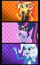 Size: 943x1516 | Tagged: safe, sci-twi, sunset shimmer, trixie, twilight sparkle, equestria girls, equestria girls series, g4, choose sunset shimmer, choose trixie, choose twilight sparkle, cyoa, magical trio
