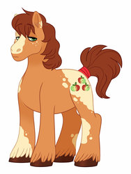 Size: 1600x2133 | Tagged: safe, artist:whisperseas, oc, oc only, oc:crab apple, earth pony, pony, freckles, male, offspring, parent:applejack, parent:trouble shoes, parents:troublejack, simple background, solo, stallion, unshorn fetlocks, white background