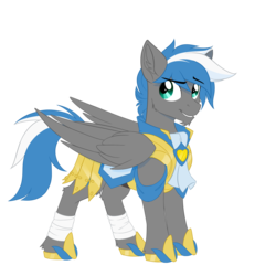 Size: 1414x1414 | Tagged: safe, artist:redchetgreen, oc, oc only, oc:cloud zapper, pegasus, pony, armor, boots, clothes, ear fluff, gift art, hoof shoes, male, shoes, simple background, stallion, transparent background